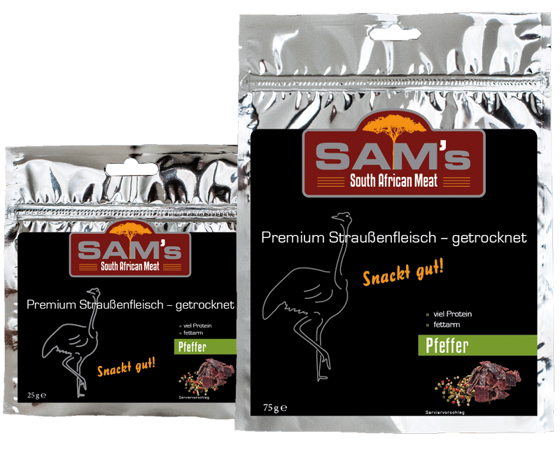 Südafrika aus – getrocknet Premium Straußenfleisch Produkte SAM`s –